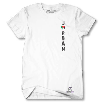 Beautiful T-shirt the word "Jordan" written vertically in English and a heart-shaped flag. Thumbnail