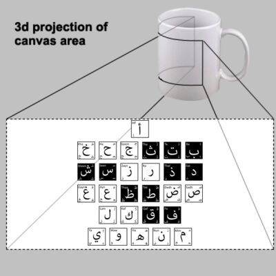 A unique design of black and white the 28 Arabic alphabet on a Mug  Thumbnail
