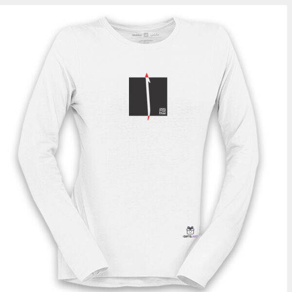 Modern Arabic Alef Calligraphy Art - فن الخط العربي الحديث حرف ال (ألف) على قميص طويل الاكمام للنساء Thumbnail