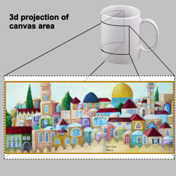 Old Jerusalem colorful painting on mug - لوحة القدس القديمة الملونة على الكوب Thumbnail