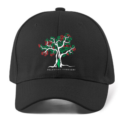 Olive Tree Art Colors with Palestine map in the middle -شجرة زيتون مُزيّنة بألوان الأسود والأبيض والأخضر والأحمر Thumbnail